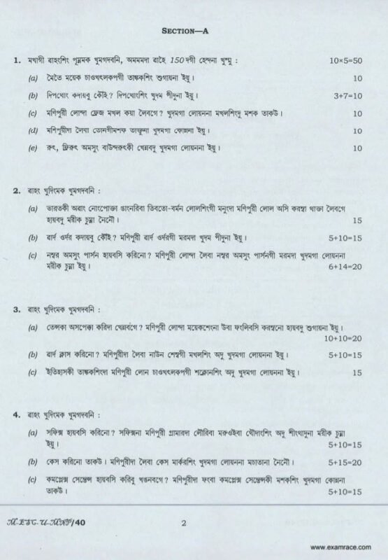 UPSC Manipuri Question Paper 2016 Paper 1