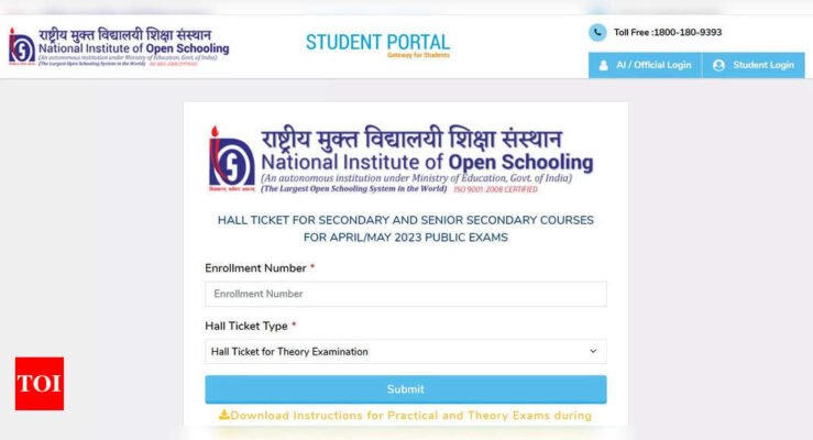 NIOS 10th, 12th Hall Ticket 2023 released on nios.ac.in; admit card link, date sheet here
